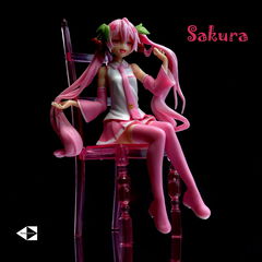 15см Аниме Фигурка Мику Сакура, Хацунэ Мику (Miku Hatsune Sakura) на Розовом стуле. В подарочной ЭКО коробке с сюрпризом.