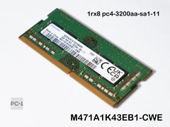 Оперативная память SO-DIMM DDR4 8Gb Samsung 3200 МГц PC4-25600 (CL): 22 1rx8 pc4-3200aa-sa1-11 (M471A1K43EB1-CWE) 