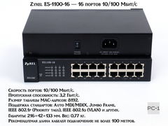 Zyxel ES-1100-16 — неуправляемый коммутатор с 16 портами 10/100 Мбит/с Ethernet, металлический корпус, пассивная система охлаждения, встроенный блок п - Pic n 273056
